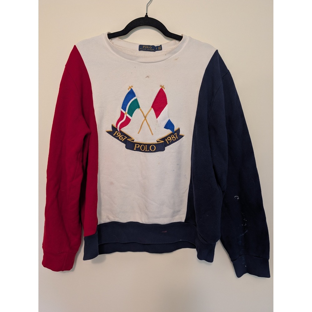 Polo Ralph Lauren Mens Large Crossed Flags 1967 Colorblock Crewneck Sweatshirt